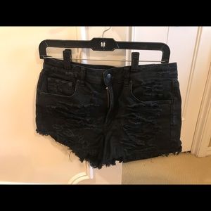 American Eagle Black Distressed Cut-Offs
